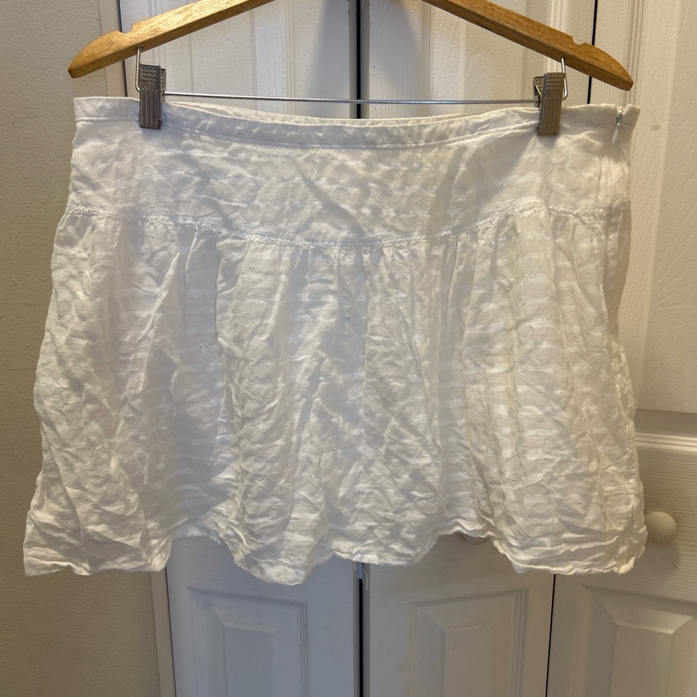 Light weight White Cotton Rayon Tiered Mini Skirt Size 14 Summer Beach Lined